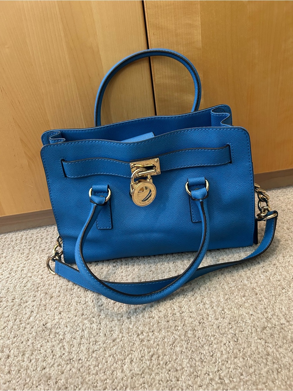 Michael Kors Electric Blue Saffiano Satchel with Gold Accent